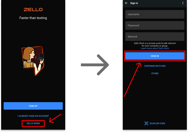 Log in to Zello Work
